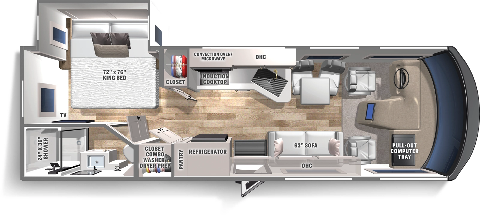 The Euro 25EU has one entry and one slide out. Exterior features include: 16' awning. Interiors features include: rear bedroom.
